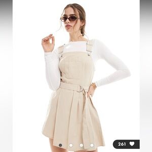 ASOS DESIGN overall romper with box pleat wrap skort in oatmeal